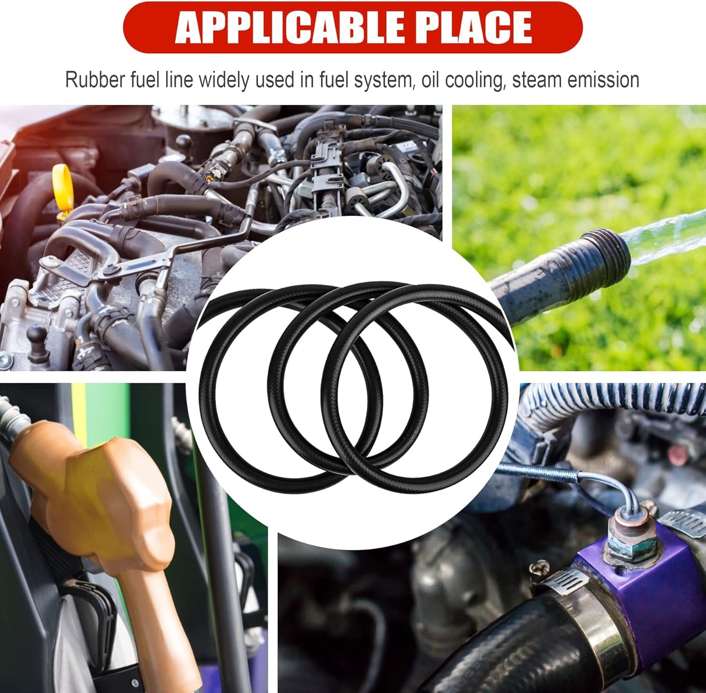 3/8 Inch (10mm) ID Fuel Line Hose 10FT NBR Rubber Push Lock Hose High Pressure 300PSI for Automotive Fuel Systems Engines