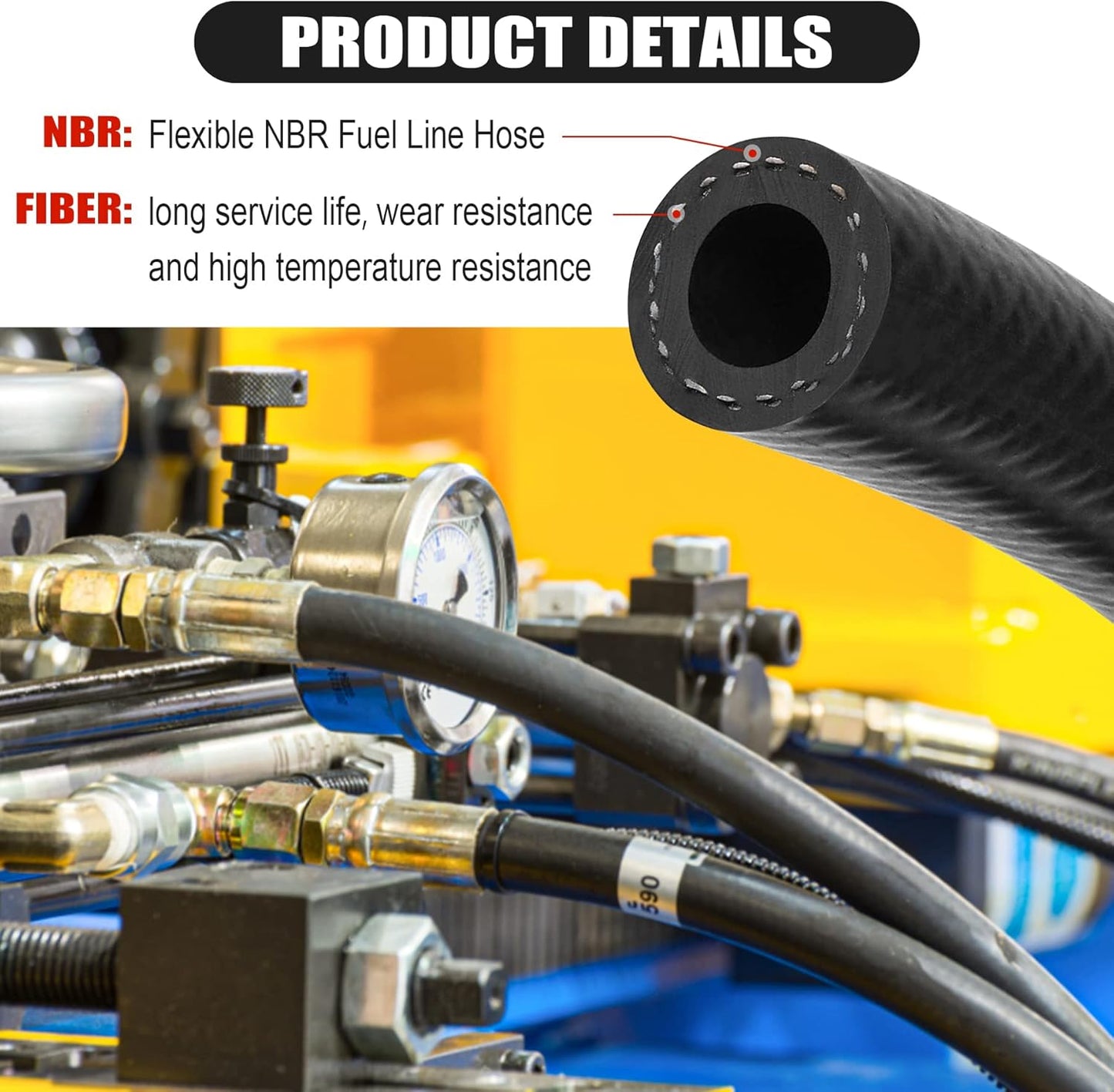 3/8 Inch (10mm) ID Fuel Line Hose 10FT NBR Rubber Push Lock Hose High Pressure 300PSI for Automotive Fuel Systems Engines