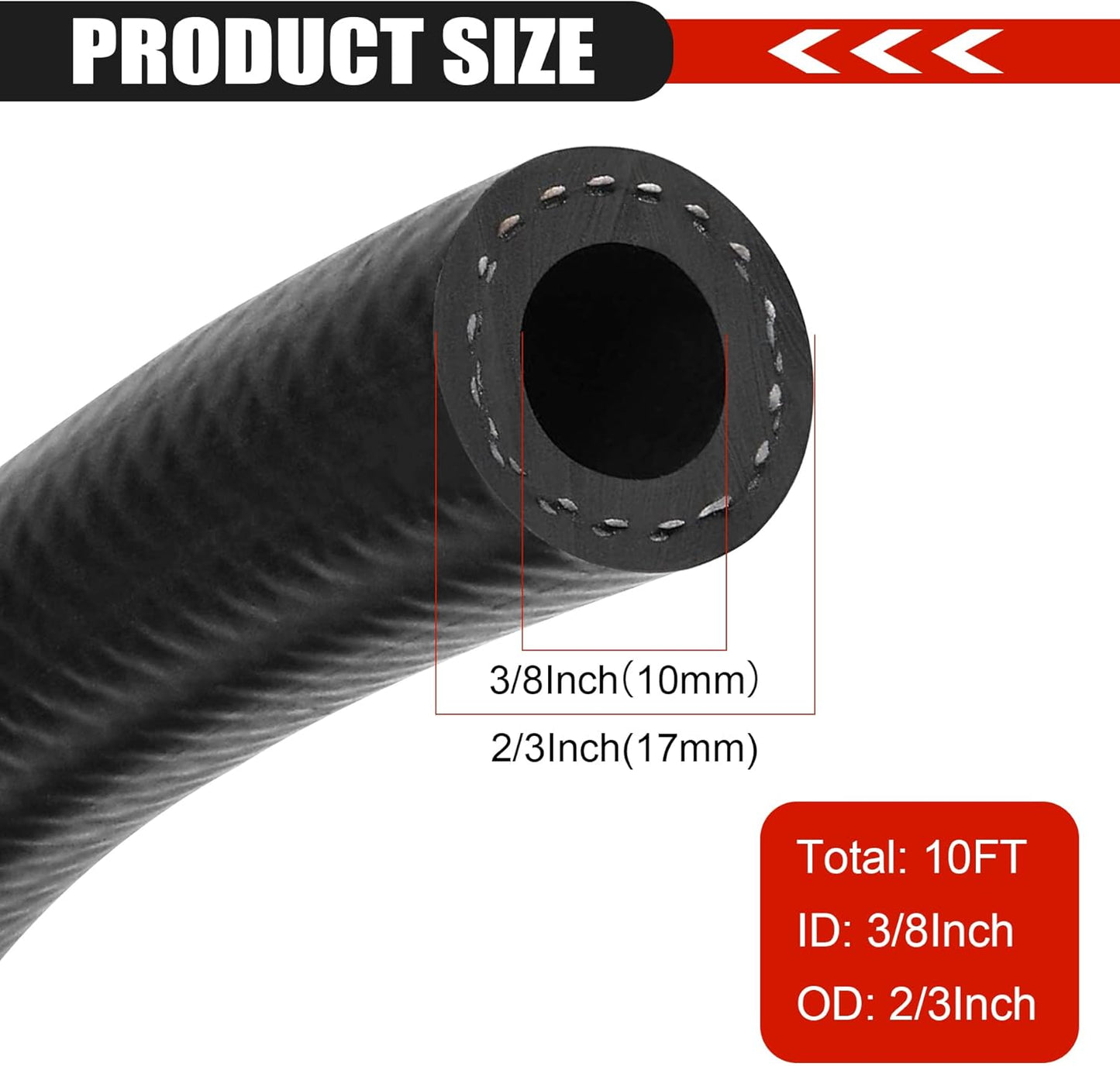 3/8 Inch (10mm) ID Fuel Line Hose 10FT NBR Rubber Push Lock Hose High Pressure 300PSI for Automotive Fuel Systems Engines