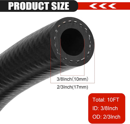 3/8 Inch (10mm) ID Fuel Line Hose 10FT NBR Rubber Push Lock Hose High Pressure 300PSI for Automotive Fuel Systems Engines