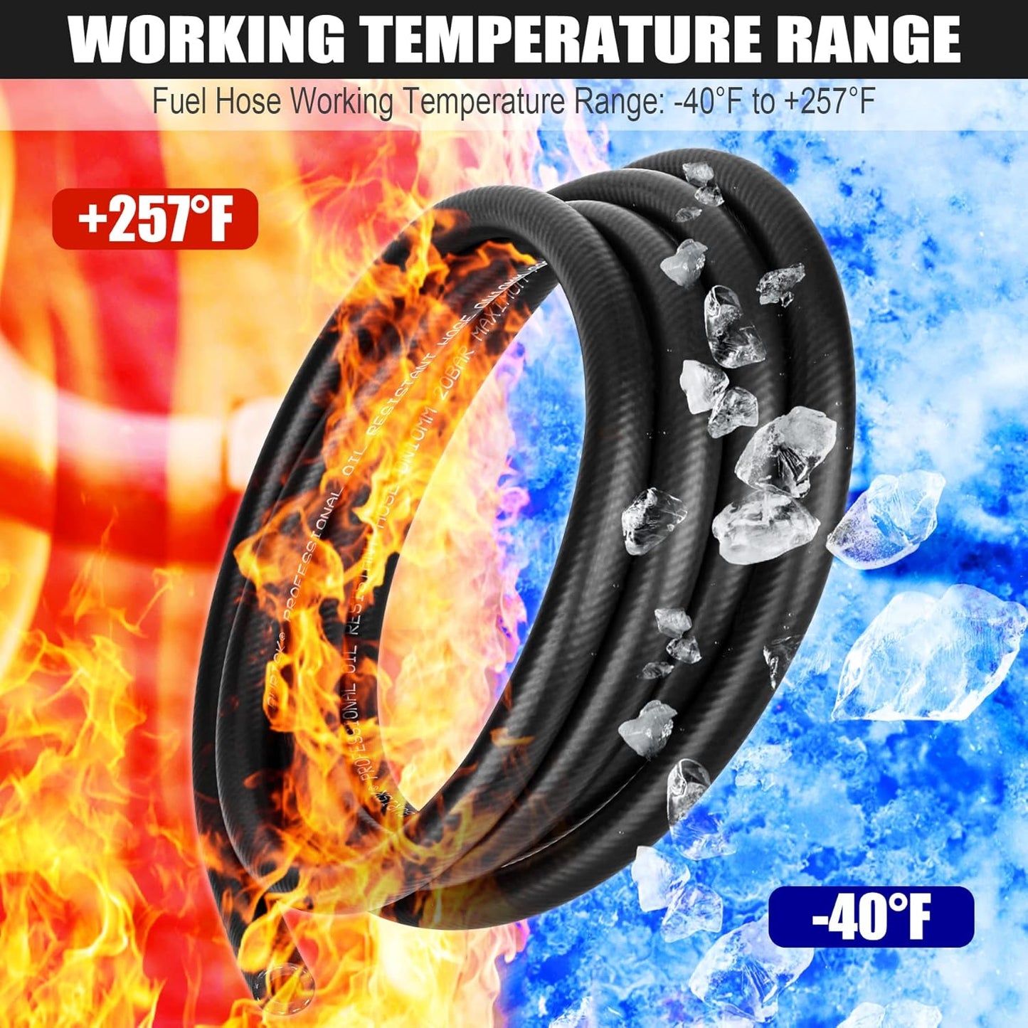3/8 Inch (10mm) ID Fuel Line Hose 10FT NBR Rubber Push Lock Hose High Pressure 300PSI for Automotive Fuel Systems Engines