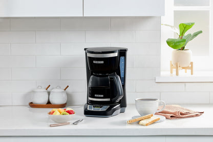 BLACK+DECKER 12-Cup Digital Coffee Maker, Programmable, Washable Basket Filter, Sneak-A-Cup, Auto Brew, Water Window, Keep Hot Plate, Black
