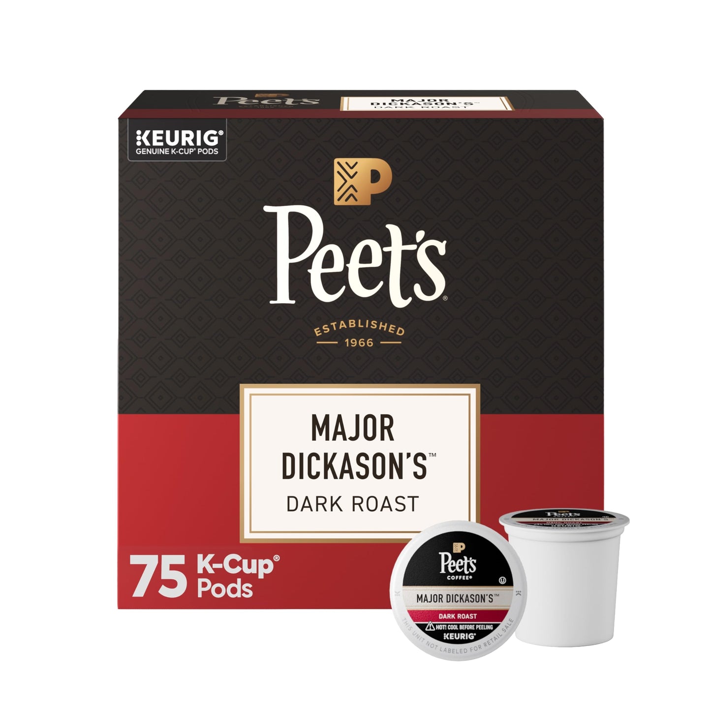 Peet's Coffee, Dark Roast Keurig K-Cup Pods, 100% Arabica Coffee - Major Dickason's Blend 75 Count (1 Box of 75 Pods)