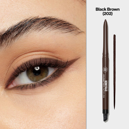 Revlon ColorStay Pencil Waterproof Eyeliner, Smudge-Proof, Eye Makeup with Built-In Sharpener, Long-Lasting, Matte Finish, 202 Black Brown, 0.01 oz