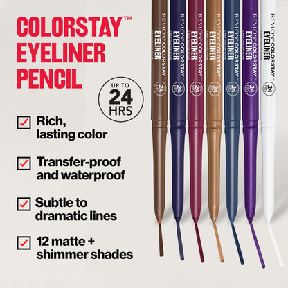 Revlon ColorStay Pencil Waterproof Eyeliner, Smudge-Proof, Eye Makeup with Built-In Sharpener, Long-Lasting, Matte Finish, 202 Black Brown, 0.01 oz