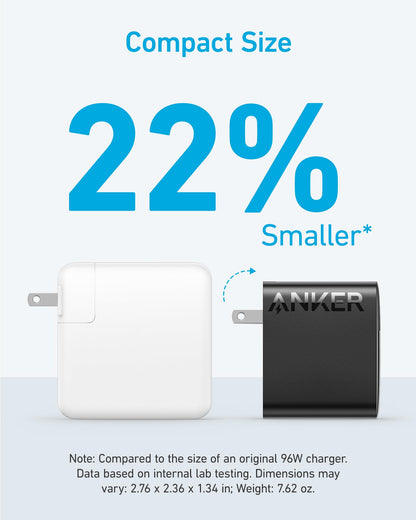 Anker Laptop Charger, Compact and Foldable 100W USB C Charger for MacBook Air, Samsung Galaxy, iPhone 17/16 Series, iPad Pro, and More(5FT USB C Cable Included)