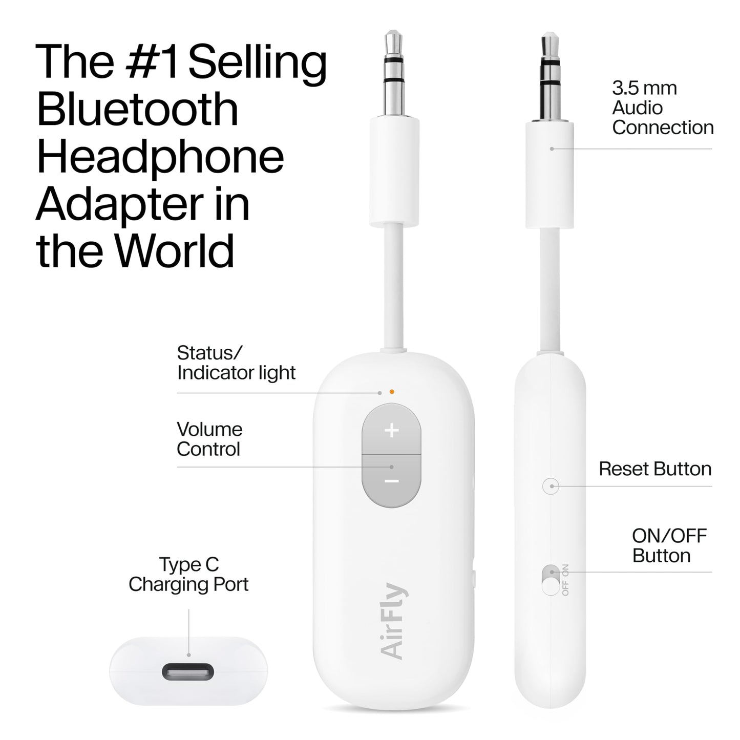 Twelve South AirFly SE | Bluetooth Wireless Audio Transmitter Adapter for AirPods/Headphones, 20+ Hr Battery, Works with 3.5mm aux Jacks on Airplanes, TVs, Gym Equipment, and Travel