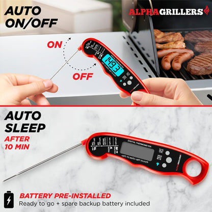 Alpha Grillers Meat Thermometer Digital – Instant Read Food Thermometer for Cooking & Grilling – Professional Kitchen Fathers Day Gift for Dad Men Him Husband
