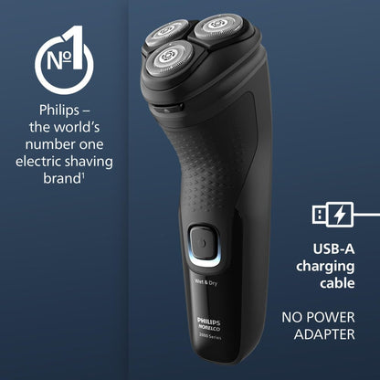Philips Norelco Shaver 2400 Series, Wet and Dry Electric Shaver, Pop-up Trimmer, P-Cap, Deep Black, Model X3001/90