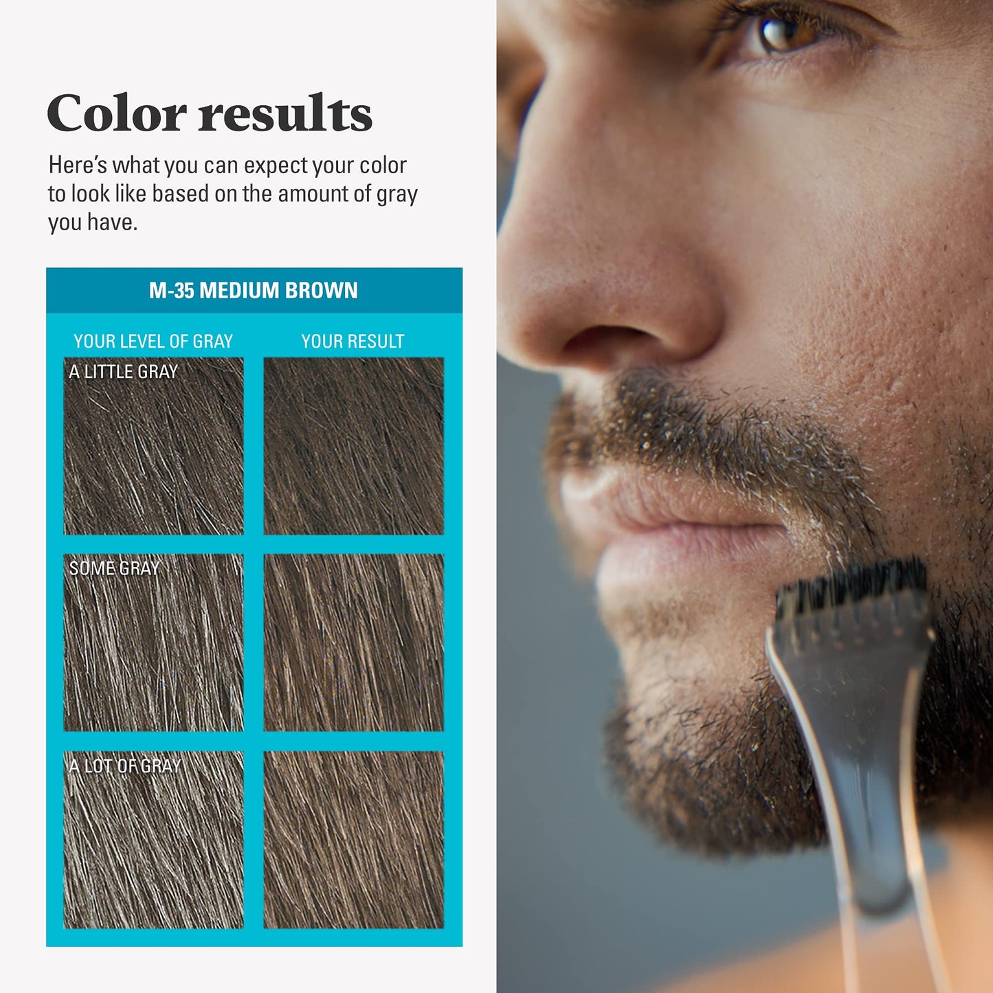 Just For Men Mustache & Beard, Beard Coloring for Gray Hair with Brush, With Keratin Biotin Aloe and Coconut Oil for Healthy Facial Hair - Medium Brown, M-35, Pack of 3