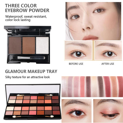 MTDXILTAI All in One Makeup Kit for Makeup storage bag 2X14 Colors Eyeshadow Palette Liquid Foundation Eyeliner Pencils Contouring Stick Lip Gloss 20Pcs Make up Brushes For Women Girls Teens (Black)