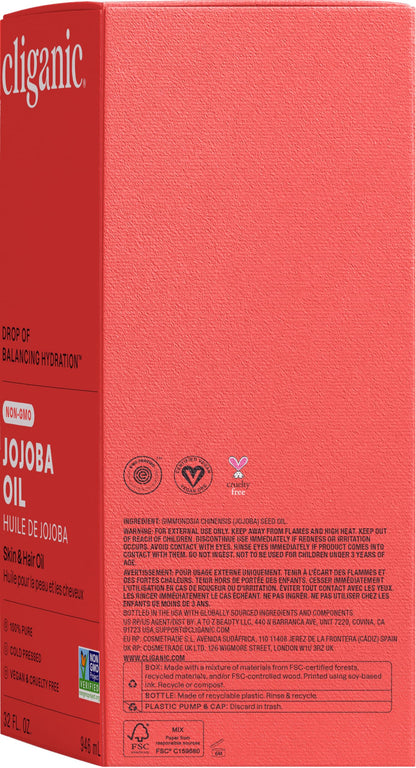 Cliganic Jojoba Oil Non-GMO, Bulk | 100% Pure for Skin, Hair & Face, Cold Pressed Natural Hexane Free - Hair Relaxer (32 oz)